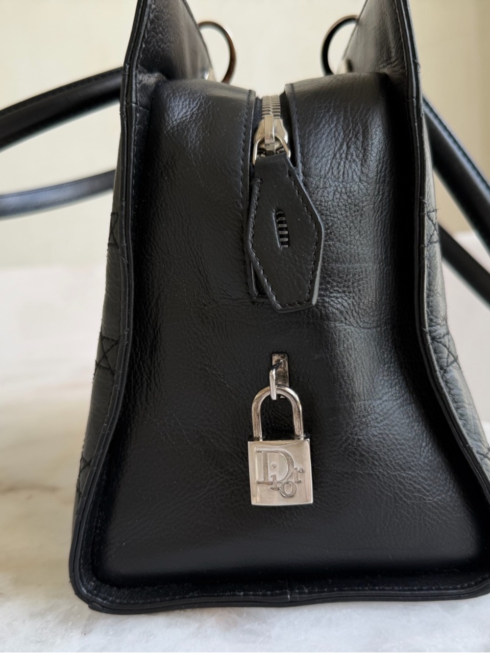 Christian Dior Vintage Black Cannage Leather Lady Dior Tote Bag w/Silver Tone - Picture 6 of 16